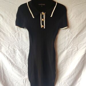 Almost Famous Black Ribbed Polo Sweater Mini Dress